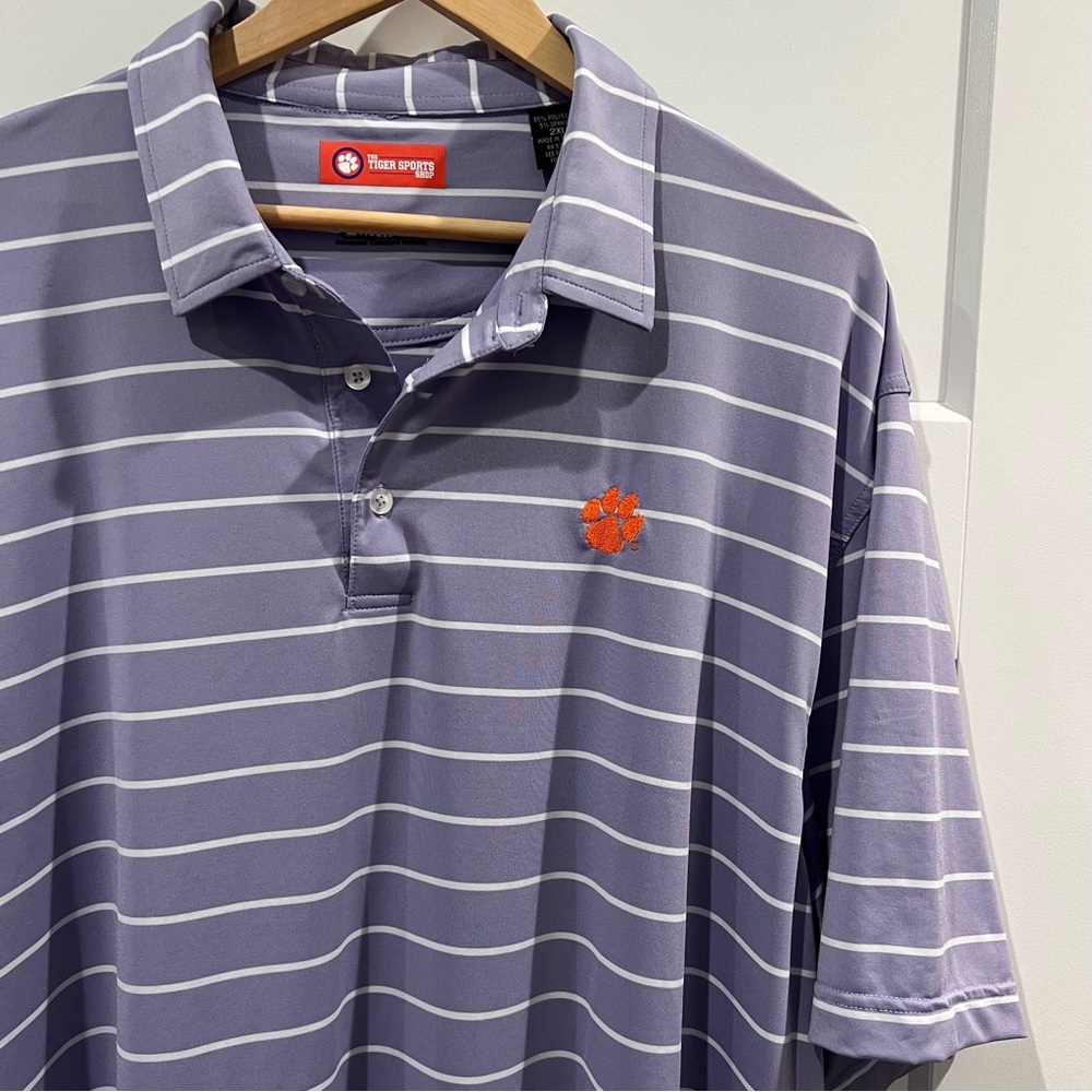 Clemson University Striped Purple Polo Shirt Men’s 2X Embroidered Golf Perform - Picture 2 of 5